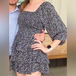 Entro Black Floral Romper with Pink and White Details